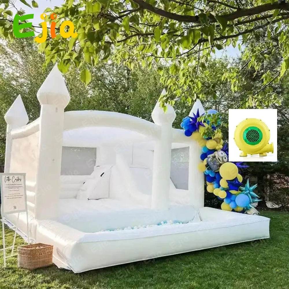 15FT PVC White Bounce House With Slide & Ball Pit - ToylandEU