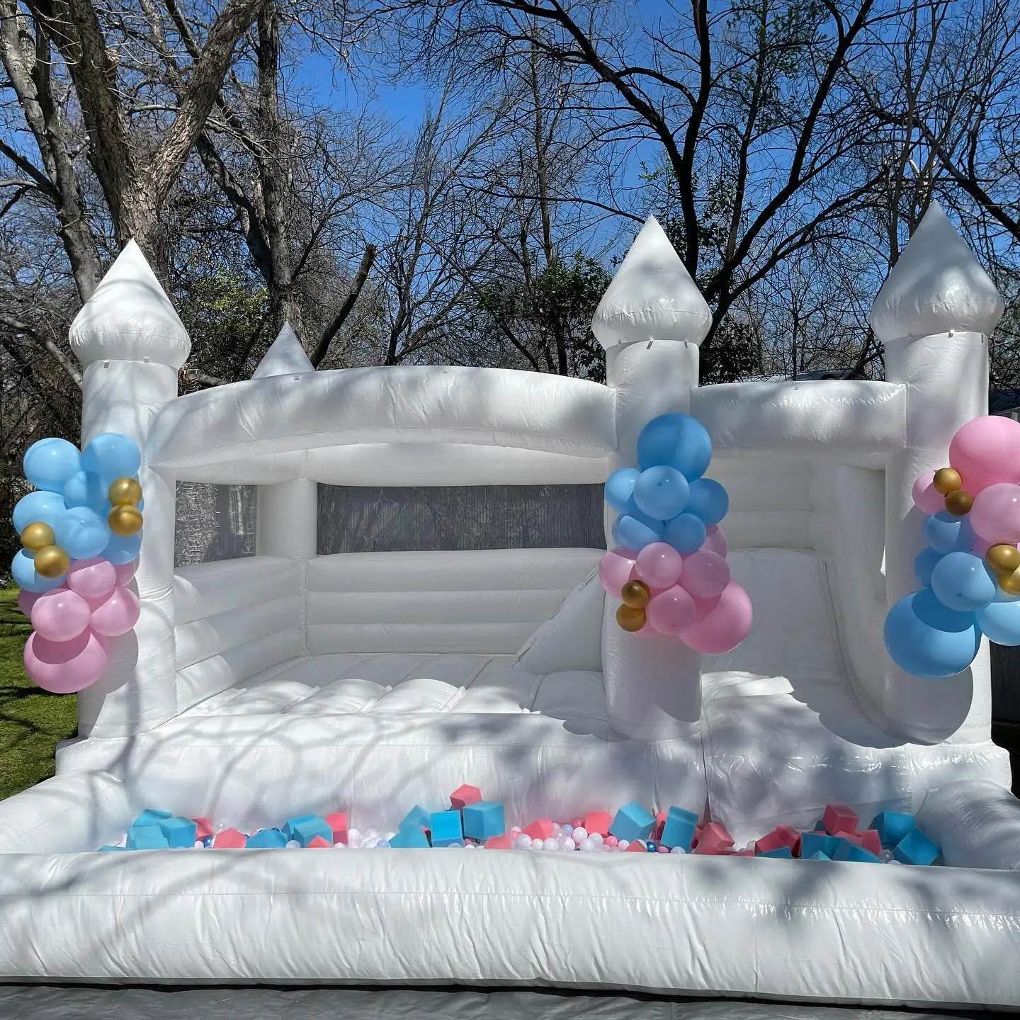 15x13ft Inflatable White Bounce Houses With Slide And Ball Pit - ToylandEU