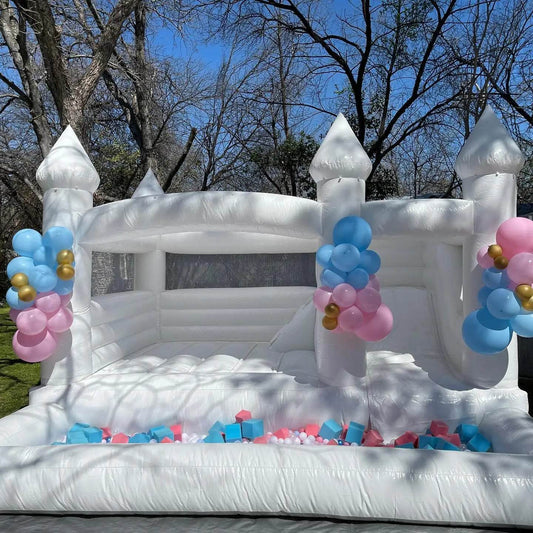 15x13ft Inflatable White Bounce Houses With Slide And Ball Pit - ToylandEU
