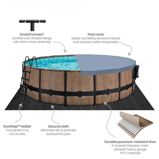 16 Foot x 48 Inch Outdoor Round Above Ground Swimming Pool with Filter Pump, Ladder, and Pool Cover - ToylandEU