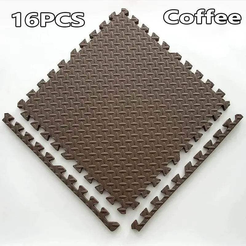 16-Piece 30x30cm EVA Leaf Grain Floor Mats for Sports Gym Protection Non-Slip Yoga Fitness Splicing Rugs Thickened Shock Absorption Workout Flooring - ToylandEU