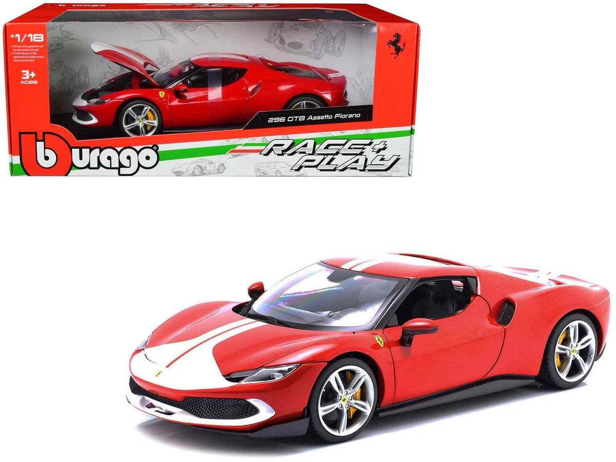 Ferrari 296 GTB Assetto Fiorano Red | 1/18 Scale | White Stripes | Bburago
