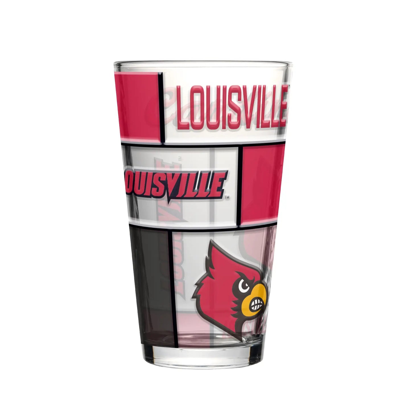 Louisville Cardinals Pint Glass 16oz Quilted Stained Boxed