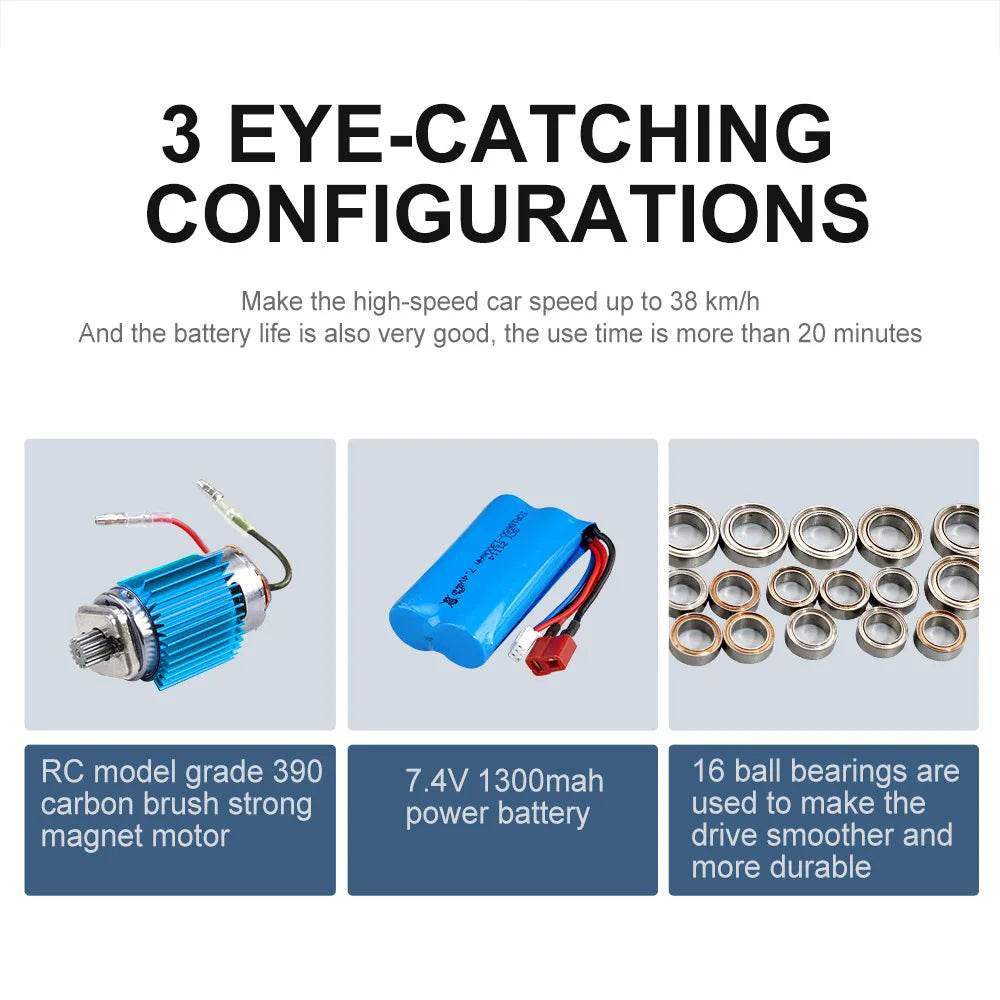 16102 1:16 Rc Car With Led Light 4WD 50km/h High Speed Drift Vehicle - ToylandEU