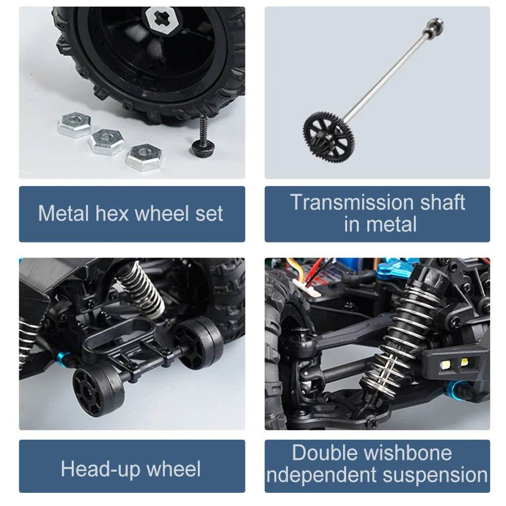 16102 1:16 Rc Car With Led Light 4WD 50km/h High Speed Drift Vehicle - ToylandEU