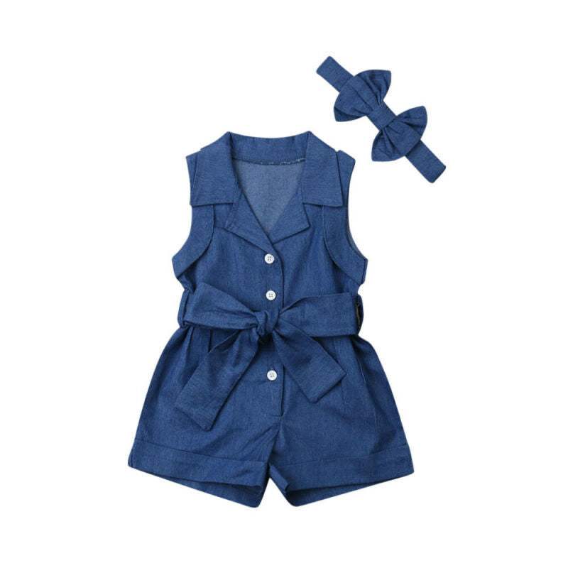 Baby Girl Sleeveless Denim Romper | European And American Style