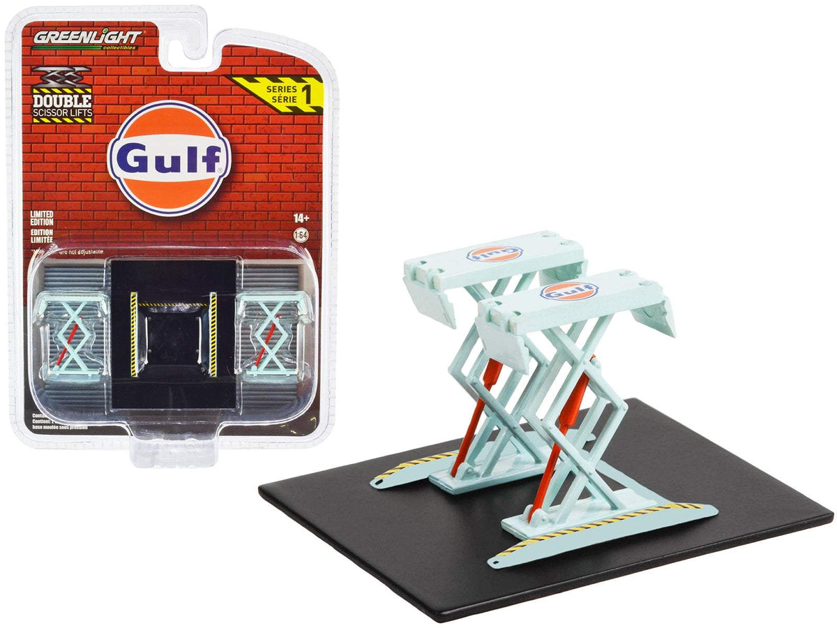 Automotive Double Scissor Lift | 1/64 Diecast Model Car | Greenlight | Gulf Oil Series