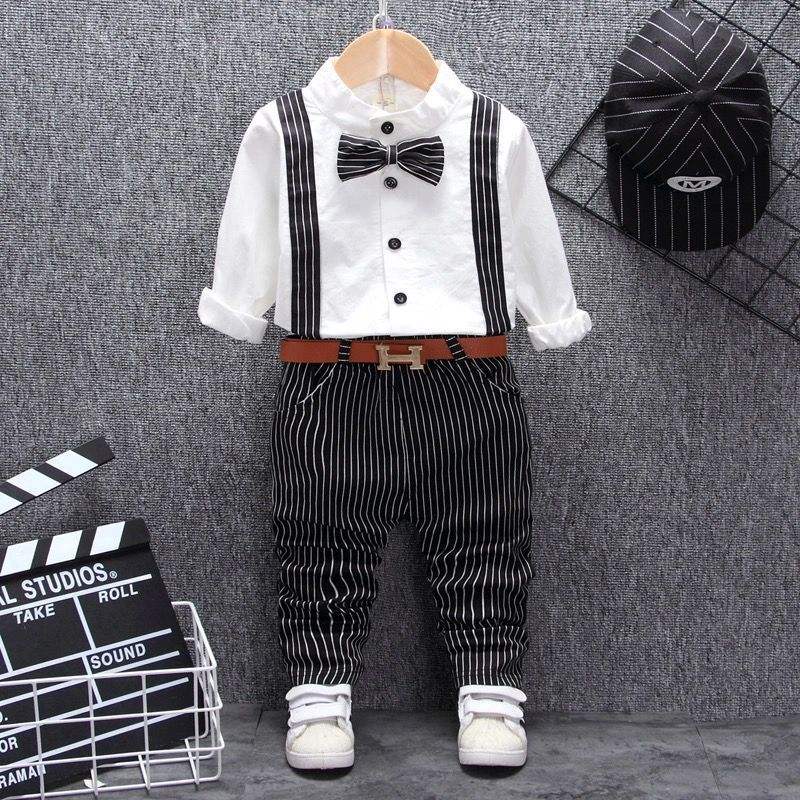 Boys' Long-Sleeve Vest Bib-Style Two-Piece Set | Embroidery And Buttons