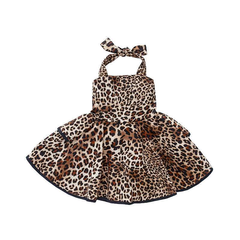 Girls' Leopard-Print Backless Lace-Up Tiered Dress | Coffee