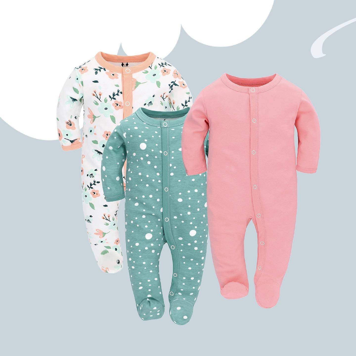 Baby Long-Sleeve Romper 3-Piece Set | Fox Raindrop And Unicorn Designs