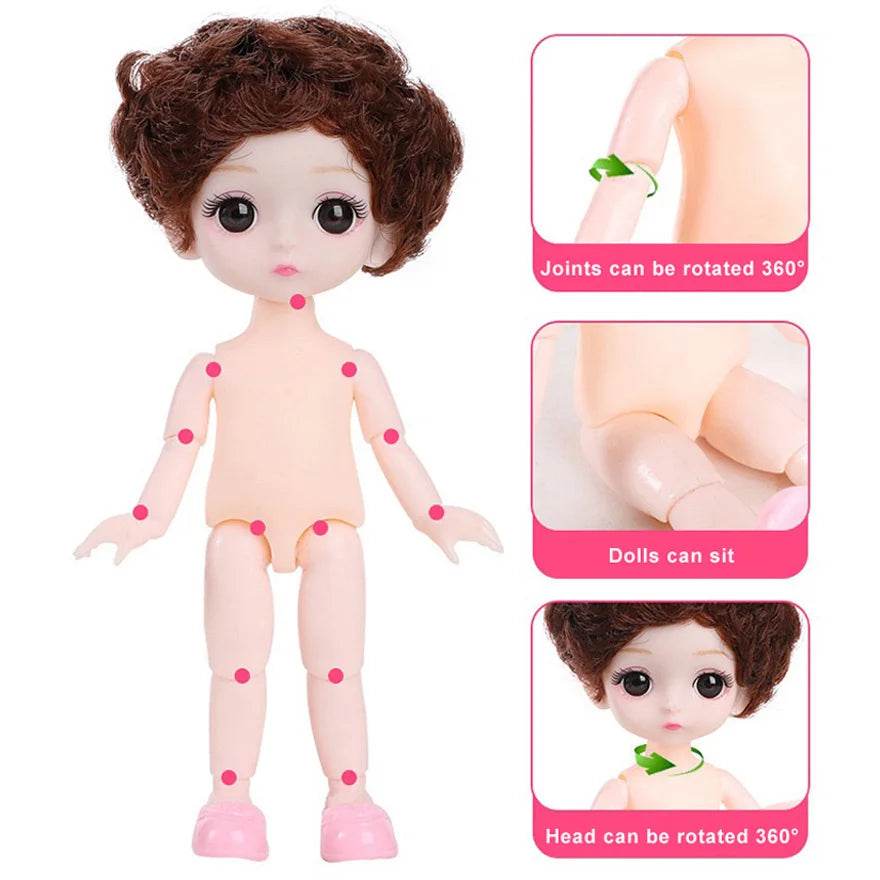 16cm Bjd Dolls for Girls 1/8 Bjd Doll DIY Toy with Clothes - ToylandEU
