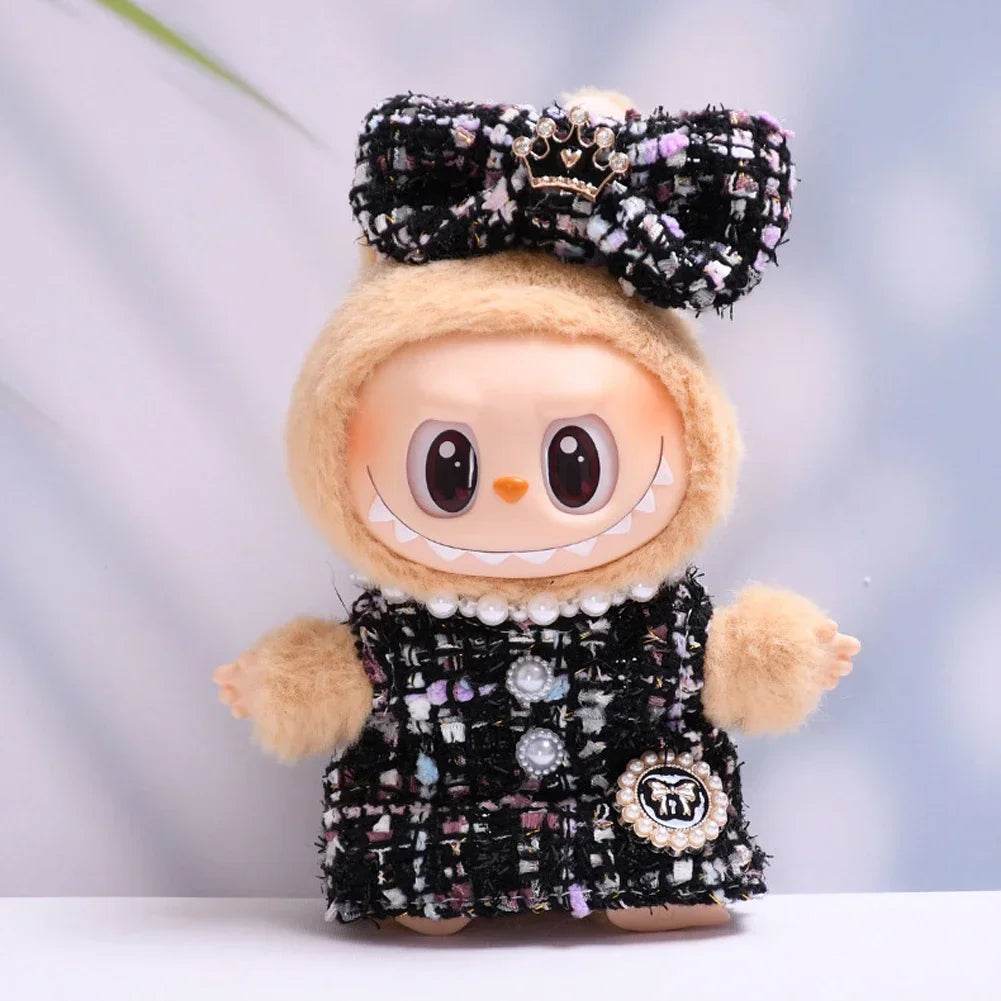 17 Cm Labubu Doll Clothes Sitting Party Outfit Black Edge Rabbit Ear Strap Skirt Dolls Accessories Cute Decoration Little Clothes - ToylandEU