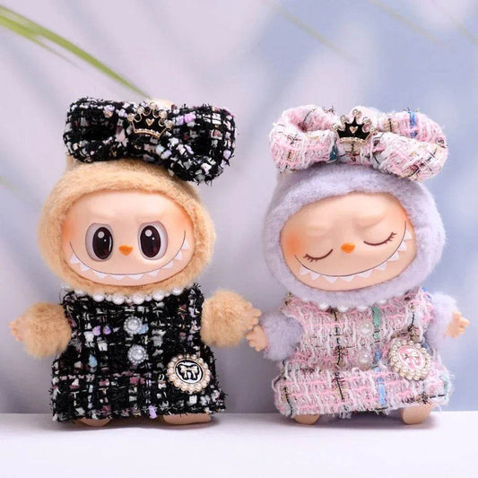 17 Cm Labubu Doll Clothes Sitting Party Outfit Black Edge Rabbit Ear Strap Skirt Dolls Accessories Cute Decoration Little Clothes - ToylandEU
