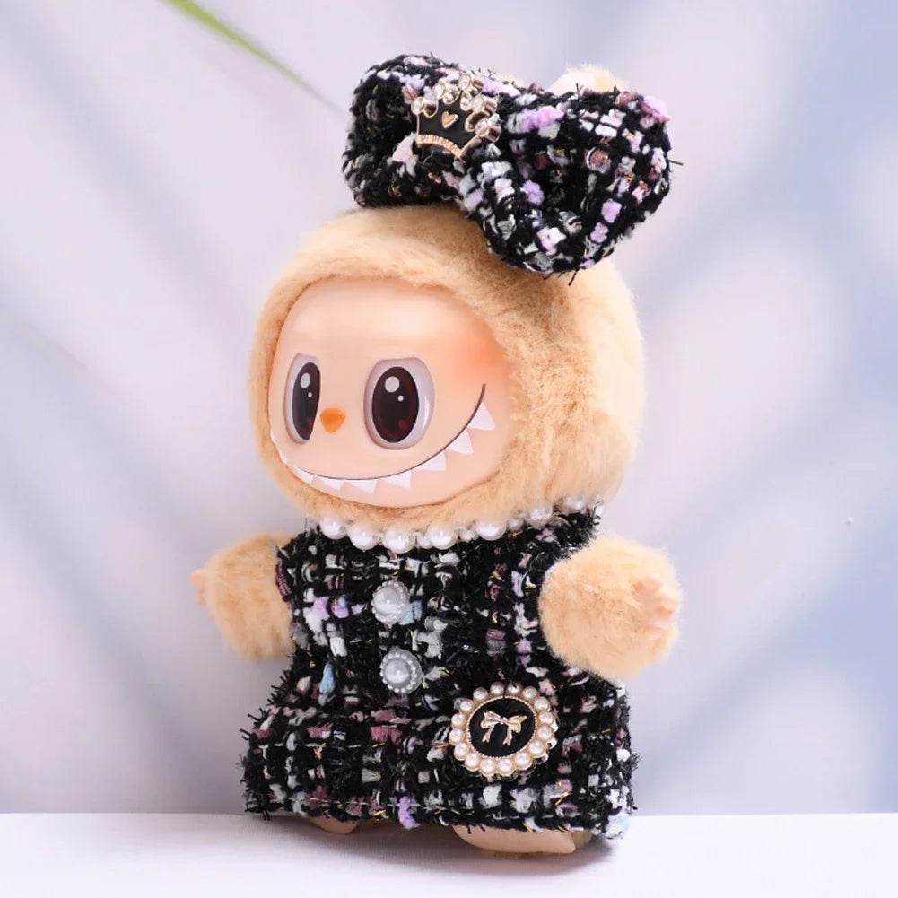 17 Cm Labubu Doll Clothes Sitting Party Outfit Black Edge Rabbit Ear Strap Skirt Dolls Accessories Cute Decoration Little Clothes - ToylandEU