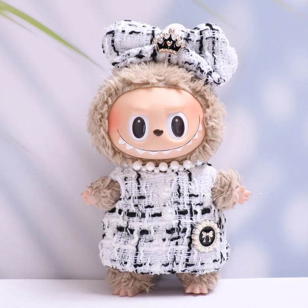 17 Cm Labubu Doll Clothes Sitting Party Outfit Black Edge Rabbit Ear Strap Skirt Dolls Accessories Cute Decoration Little Clothes - ToylandEU