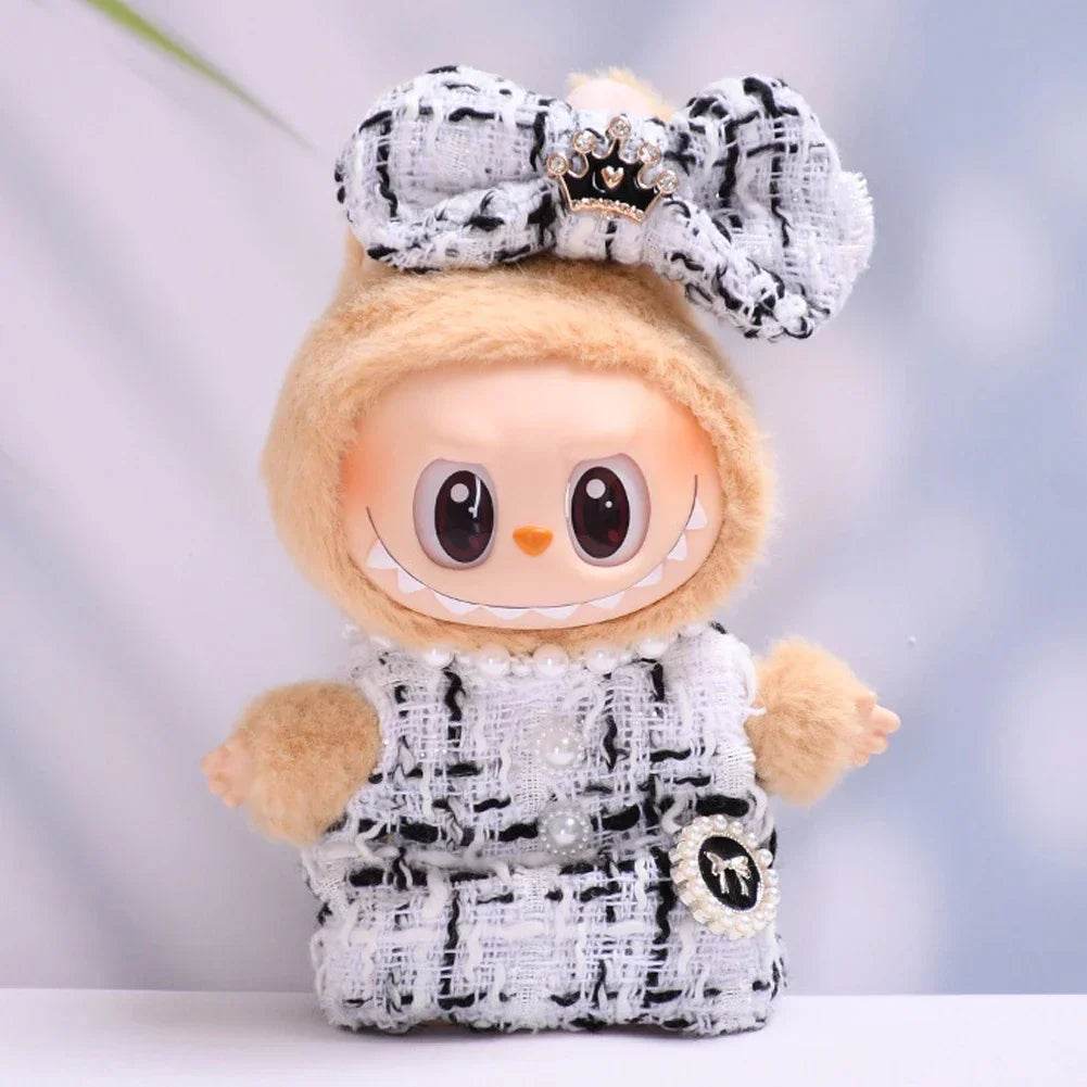 17 Cm Labubu Doll Clothes Sitting Party Outfit Black Edge Rabbit Ear Strap Skirt Dolls Accessories Cute Decoration Little Clothes - ToylandEU