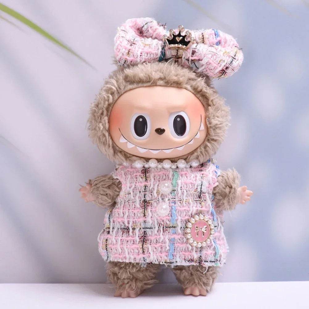 17 Cm Labubu Doll Clothes Sitting Party Outfit Black Edge Rabbit Ear Strap Skirt Dolls Accessories Cute Decoration Little Clothes - ToylandEU