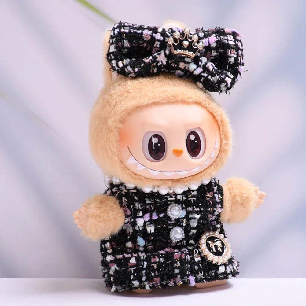 17 Cm Labubu Doll Clothes Sitting Party Outfit Black Edge Rabbit Ear Strap Skirt Dolls Accessories Cute Decoration Little Clothes - ToylandEU