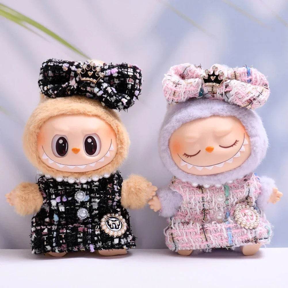 17 Cm Labubu Doll Clothes Sitting Party Outfit Black Edge Rabbit Ear Strap Skirt Dolls Accessories Cute Decoration Little Clothes - ToylandEU