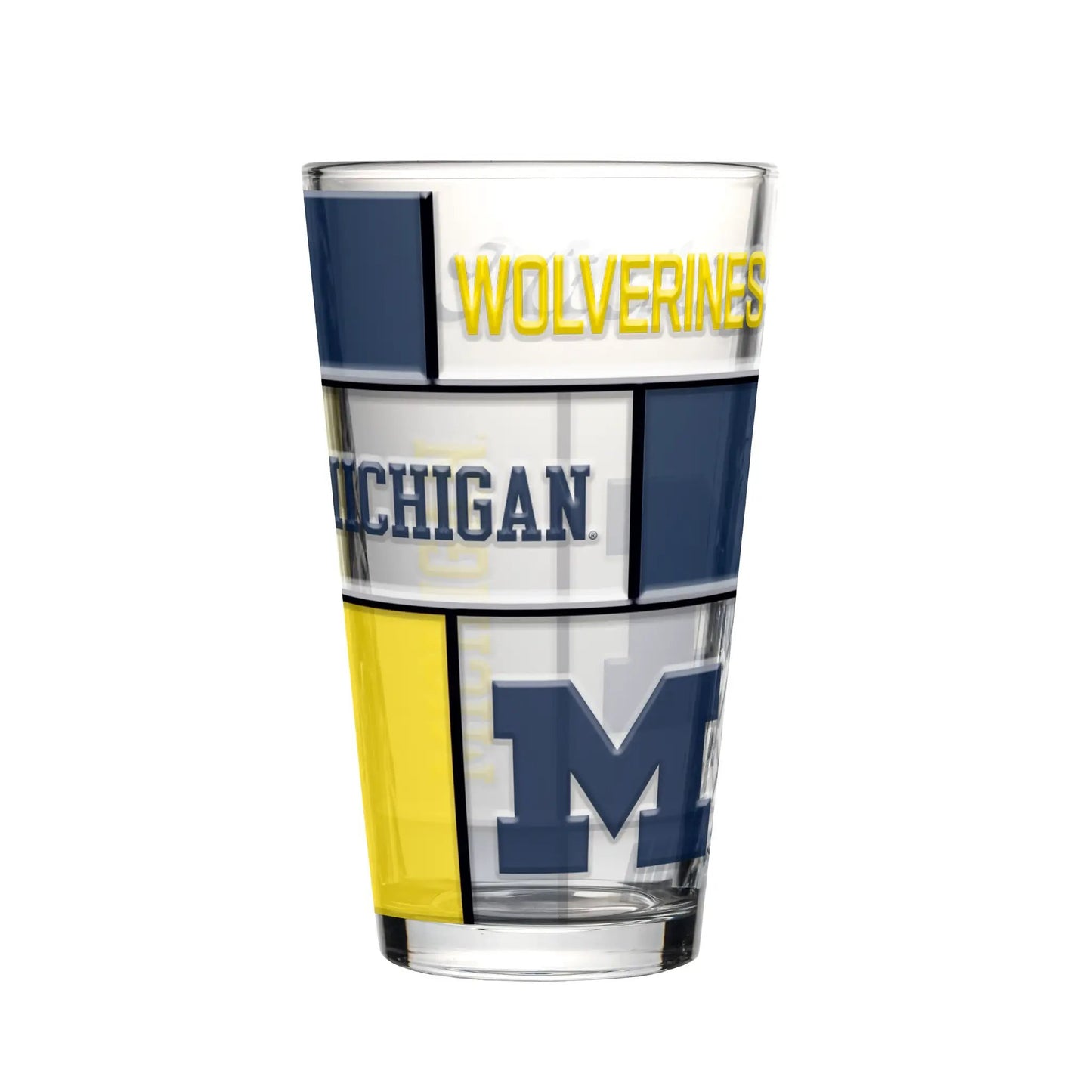 Michigan Wolverines Pint Glass 16oz Quilted Stained Boxed