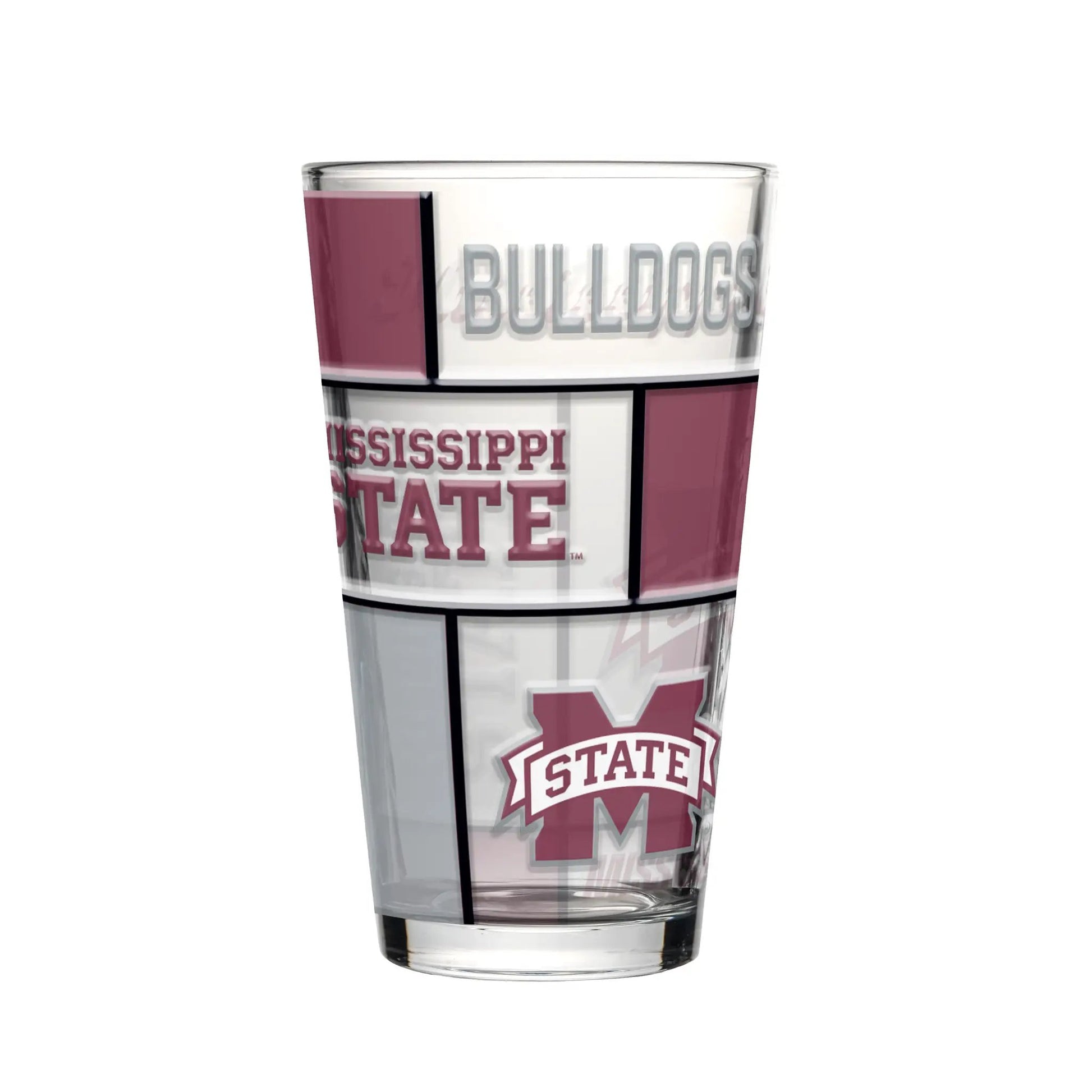 Mississippi State Bulldogs Pint Glass 16oz Quilted Stained Boxed
