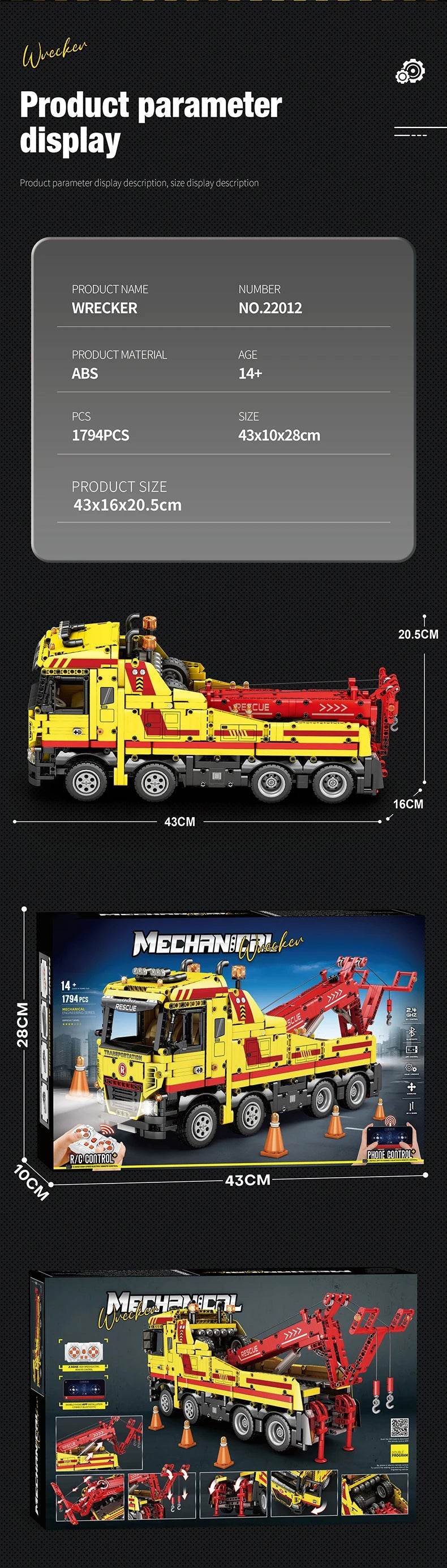 1794PCS Wrecker TECHNICAL RC Car Building Blocks Rescue Truck - ToylandEU