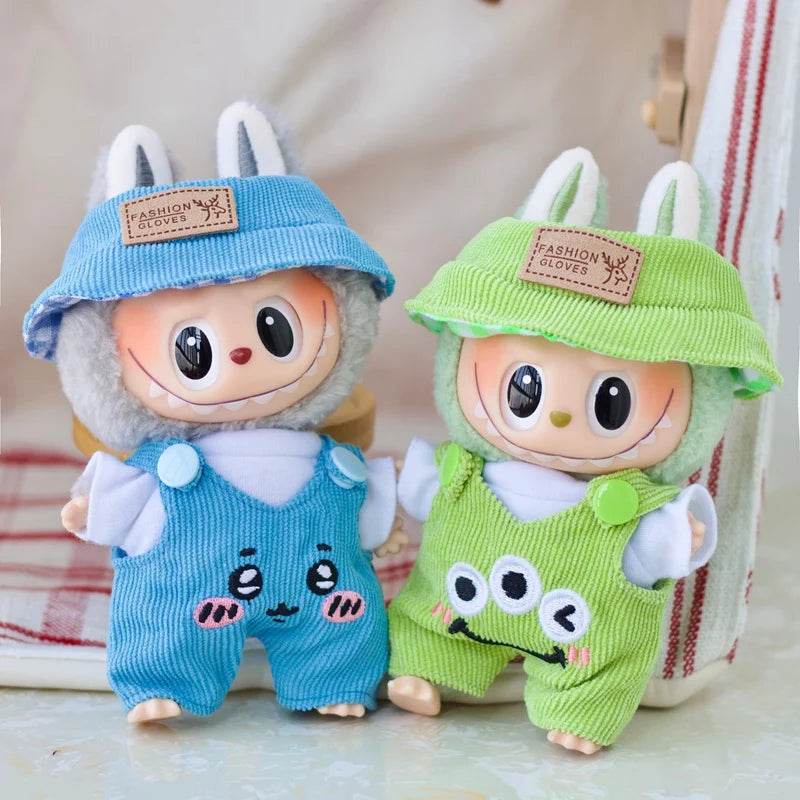 17cm Labubu Doll Fashion Set Cute White Shirt Hat Overalls - ToylandEU