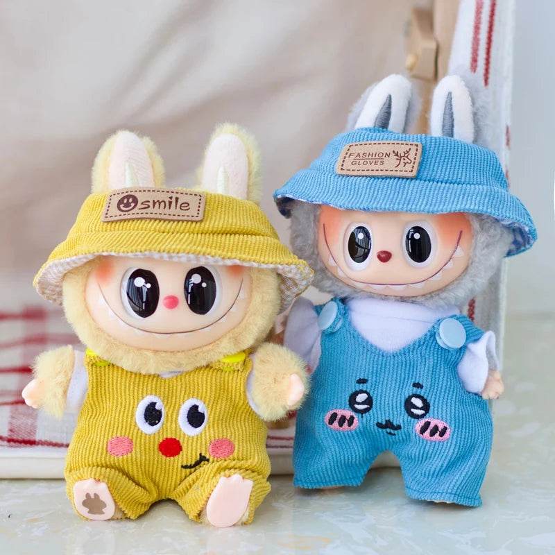 17cm Labubu Doll Fashion Set Cute White Shirt Hat Overalls - ToylandEU