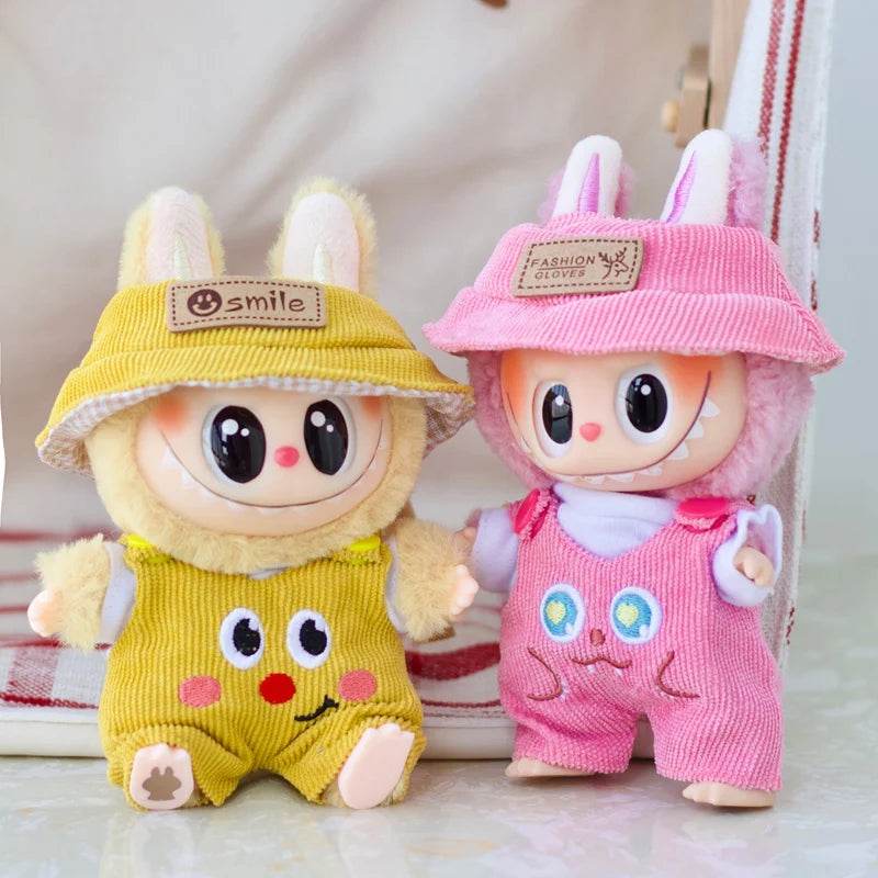 17cm Labubu Doll Fashion Set Cute White Shirt Hat Overalls - ToylandEU