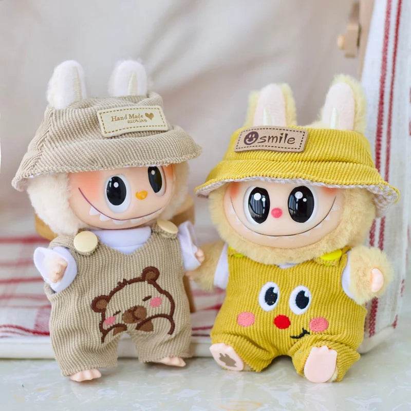 17cm Labubu Doll Fashion Set Cute White Shirt Hat Overalls - ToylandEU