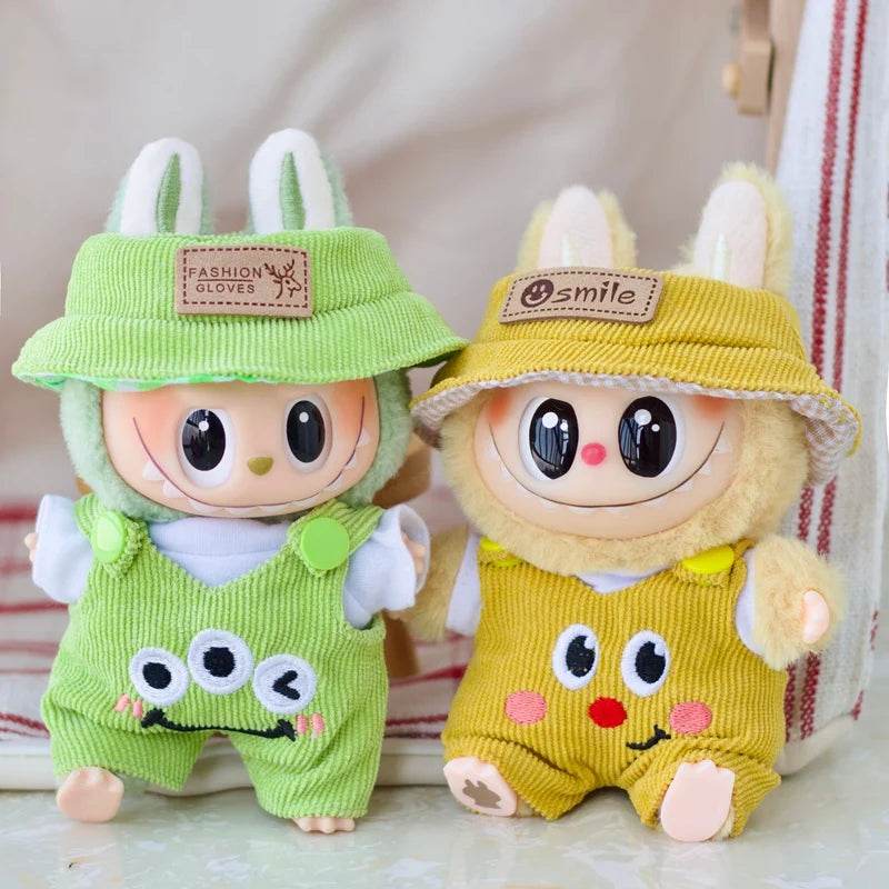 17cm Labubu Doll Fashion Set Cute White Shirt Hat Overalls - ToylandEU