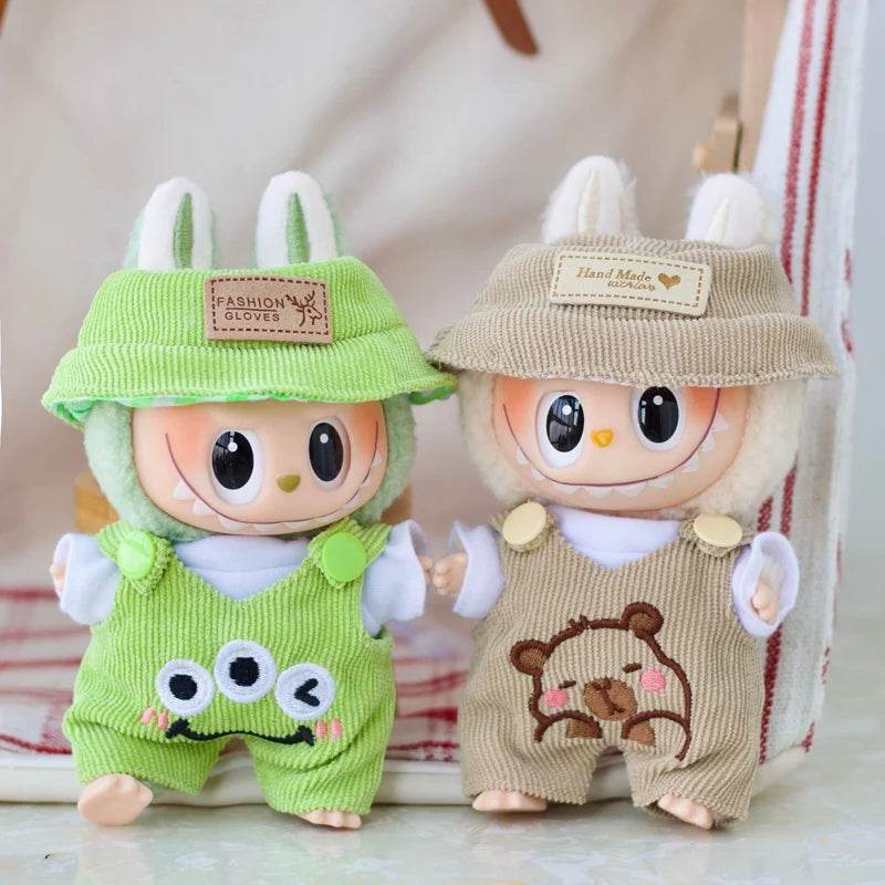 17cm Labubu Doll Fashion Set Cute White Shirt Hat Overalls - ToylandEU
