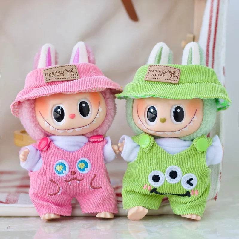 17cm Labubu Doll Fashion Set Cute White Shirt Hat Overalls - ToylandEU
