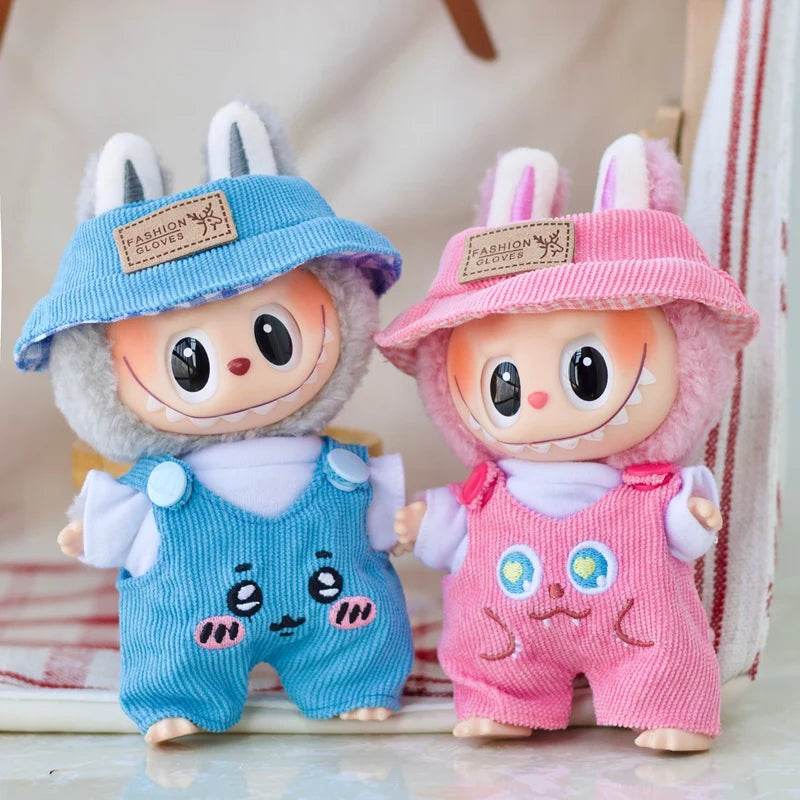 17cm Labubu Doll Fashion Set Cute White Shirt Hat Overalls - ToylandEU