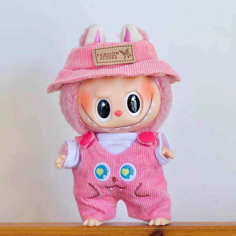17cm Labubu Doll Fashion Set Cute White Shirt Hat Overalls - ToylandEU