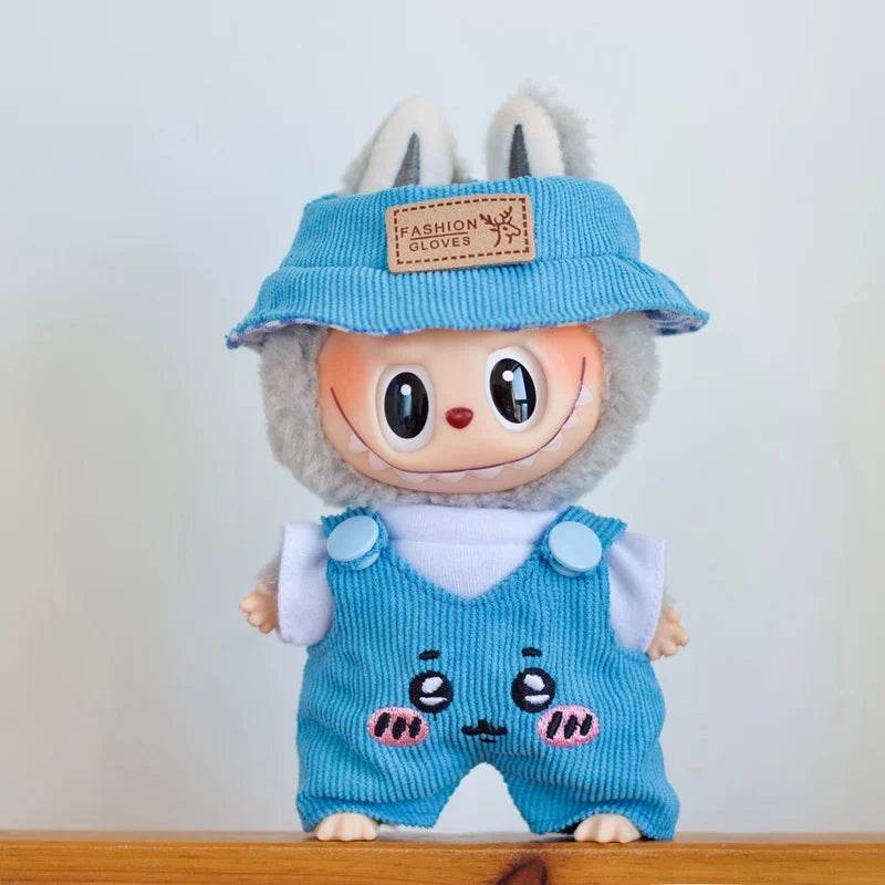 17cm Labubu Doll Fashion Set Cute White Shirt Hat Overalls - ToylandEU