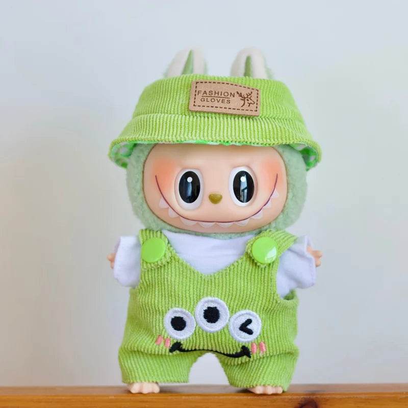 17cm Labubu Doll Fashion Set Cute White Shirt Hat Overalls - ToylandEU