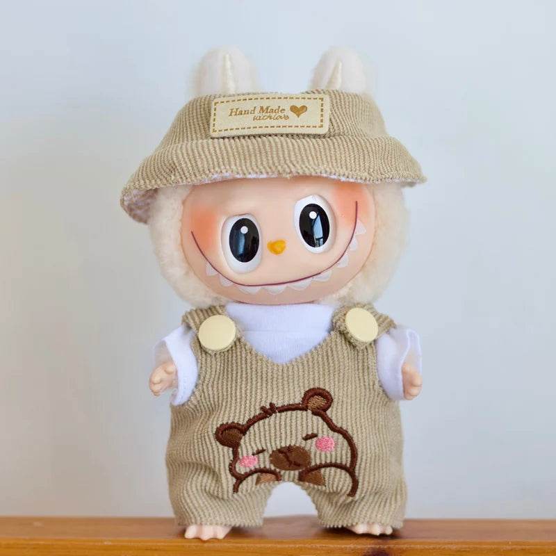 17cm Labubu Doll Fashion Set Cute White Shirt Hat Overalls - ToylandEU