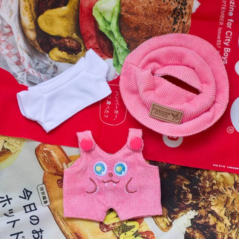 17cm Labubu Doll Fashion Set Cute White Shirt Hat Overalls - ToylandEU