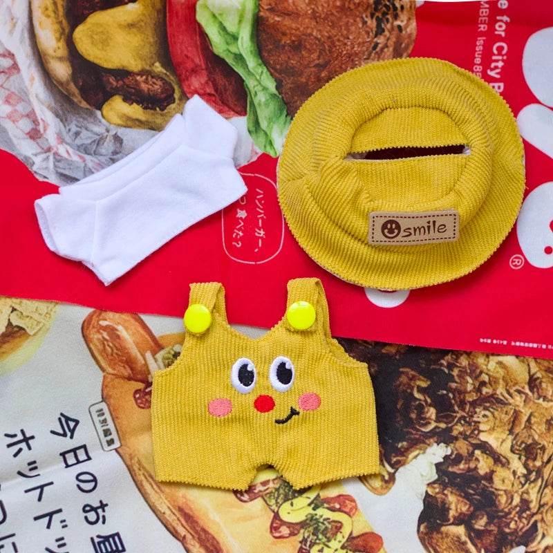 17cm Labubu Doll Fashion Set Cute White Shirt Hat Overalls - ToylandEU