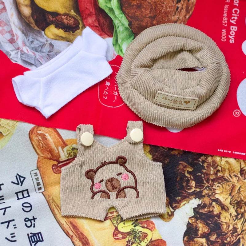 17cm Labubu Doll Fashion Set Cute White Shirt Hat Overalls - ToylandEU