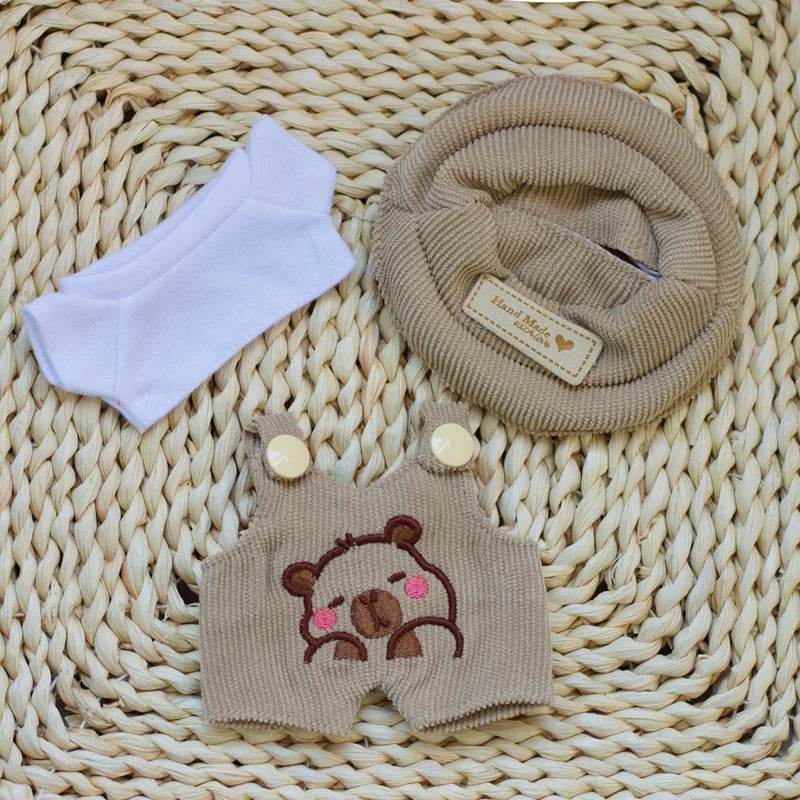 17cm Labubu Doll Fashion Set Cute White Shirt Hat Overalls - ToylandEU