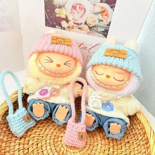  17cm Labubu I II Doll Clothing Pink Blue Flower Sweater -  ToylandEU™