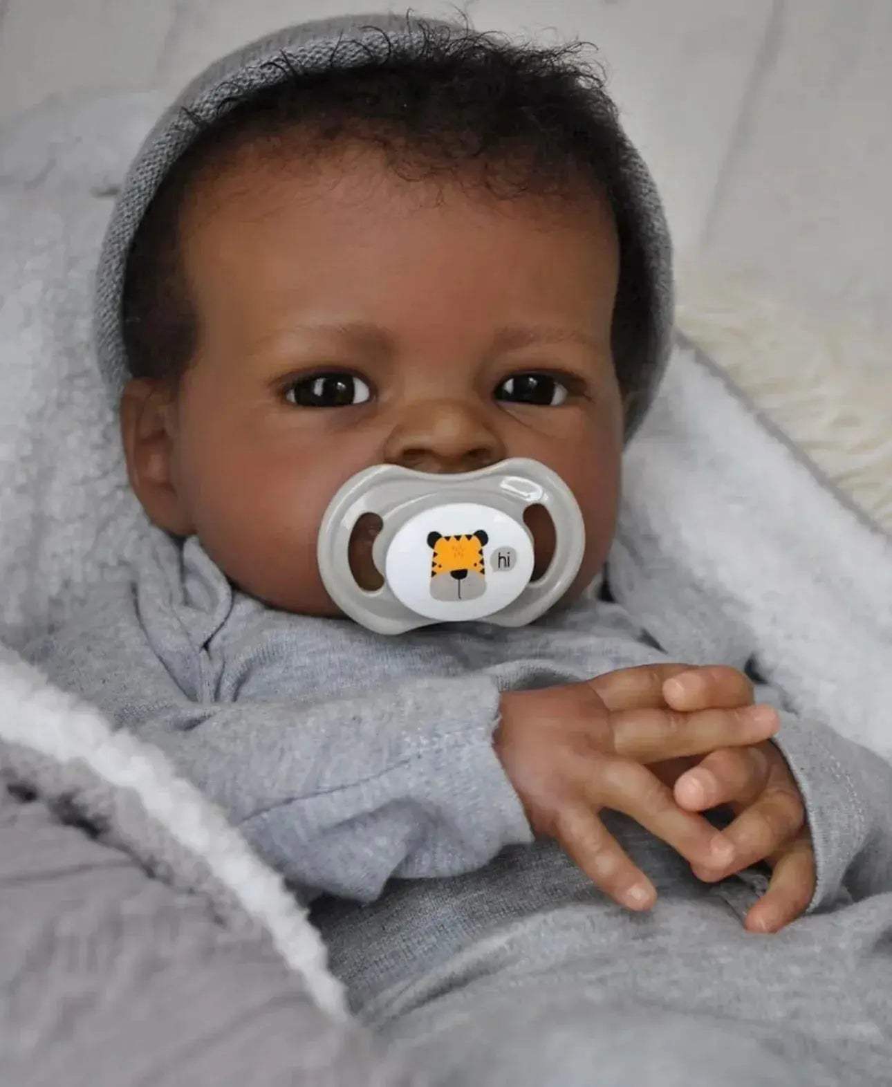 18 Inch Lifelike Dark Skin Reborn Doll With Rooted Hair - ToylandEU