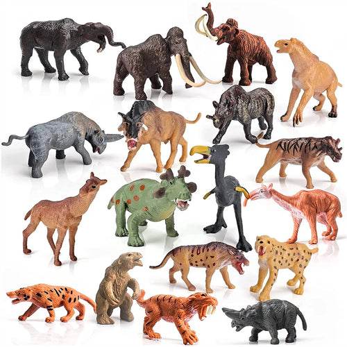 18-Piece Mini Prehistoric Animal Figurine Set - Mammoth & Smilodon - ToylandEU