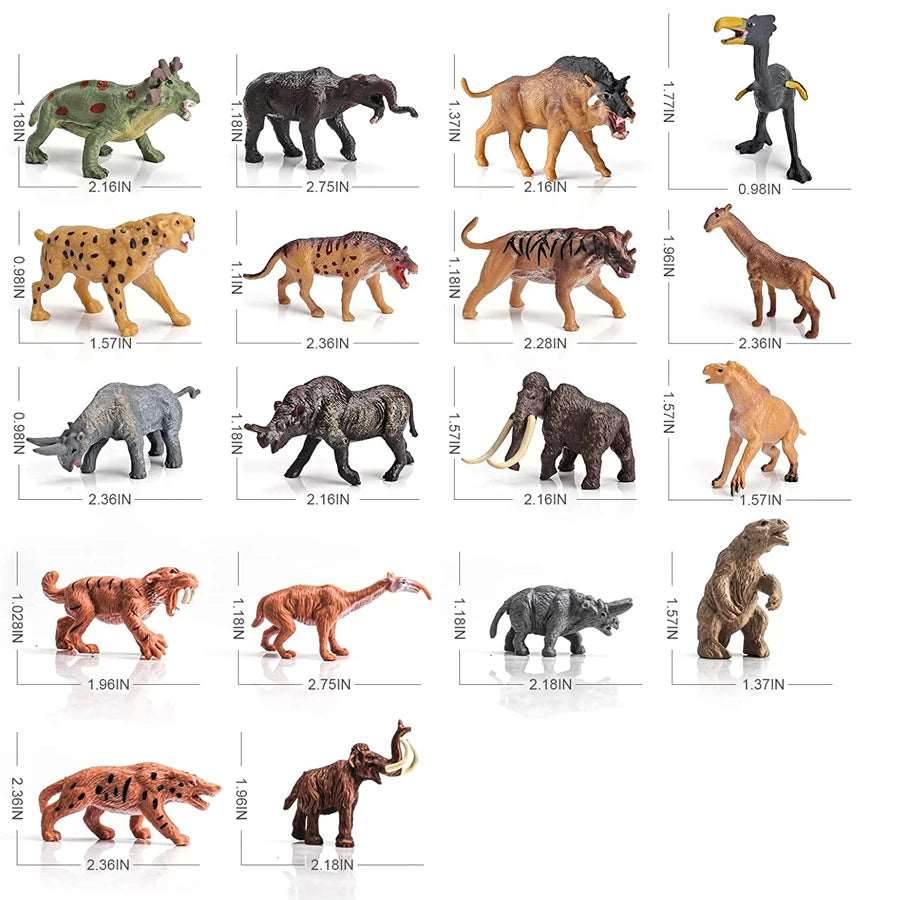 18-Piece Mini Prehistoric Animal Figurine Set - Mammoth & Smilodon - ToylandEU