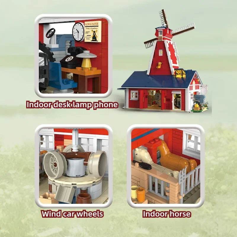 1810PCS Windmill Farm Building Blocks Set With USB Light - ToylandEU