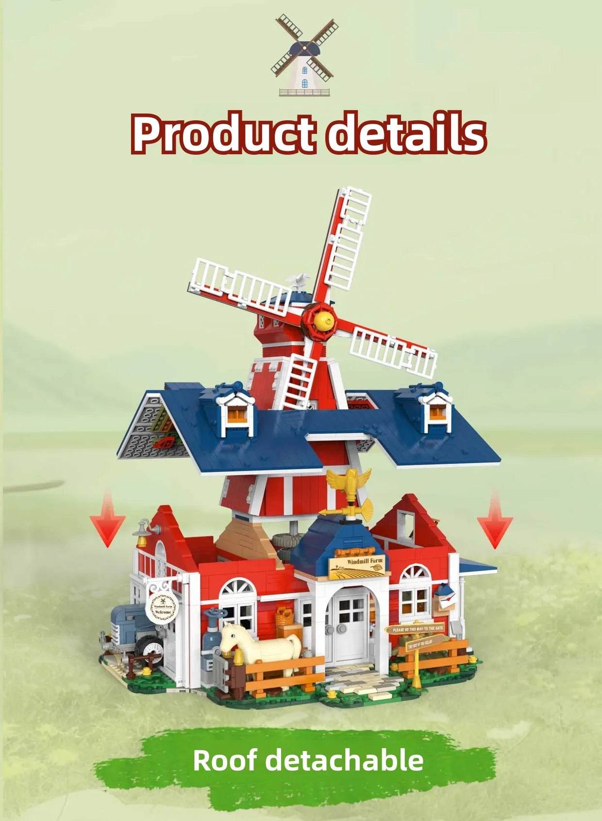 1810PCS Windmill Farm Building Blocks Set With USB Light - ToylandEU