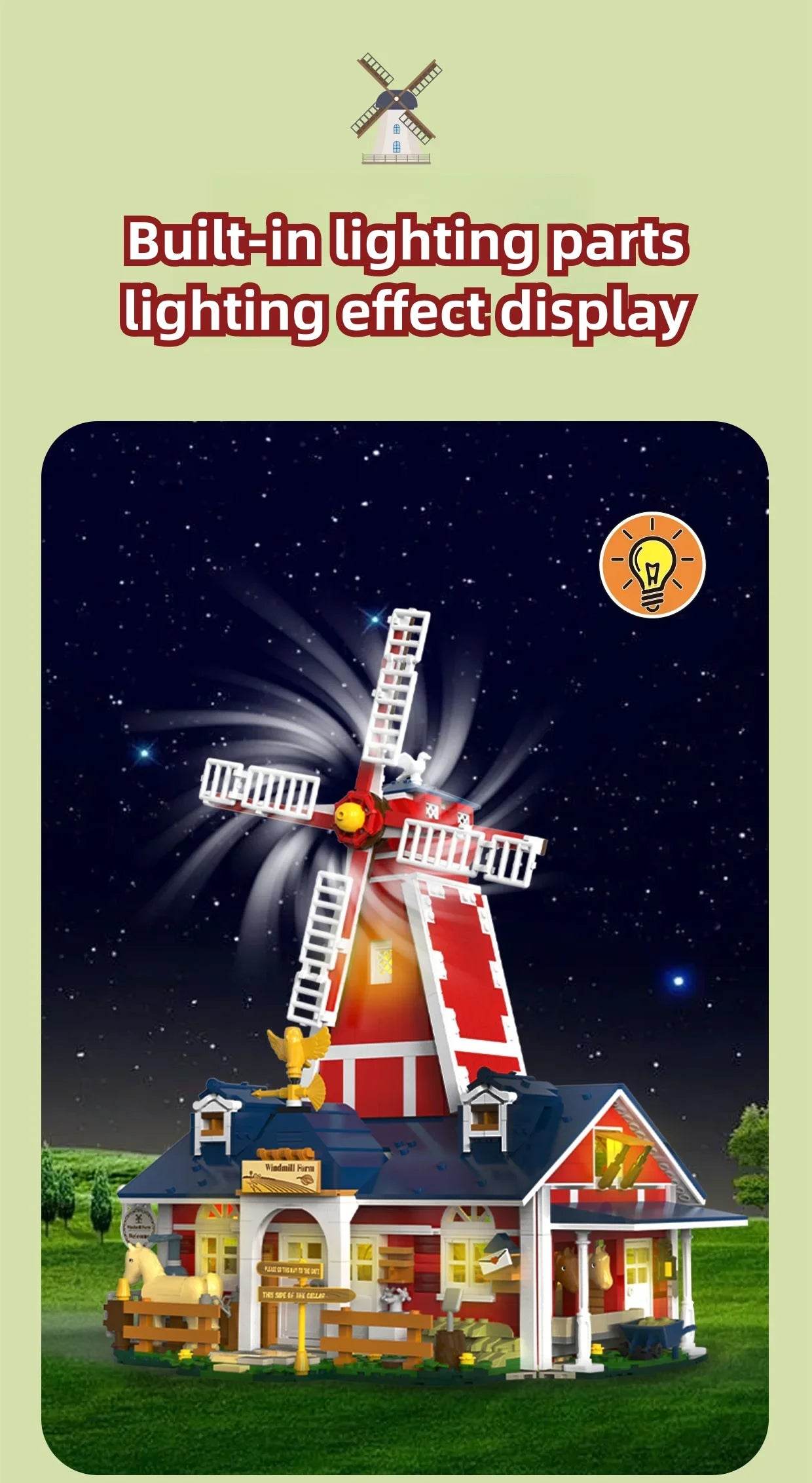 1810PCS Windmill Farm Building Blocks Set With USB Light - ToylandEU