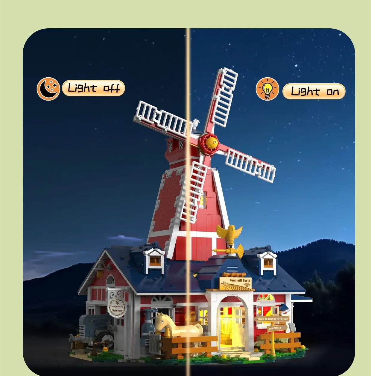 1810PCS Windmill Farm Building Blocks Set With USB Light - ToylandEU